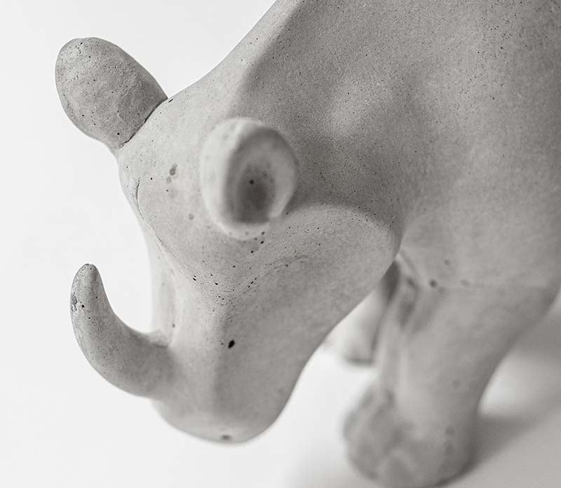 Minimalist Concrete Rhino Figurine