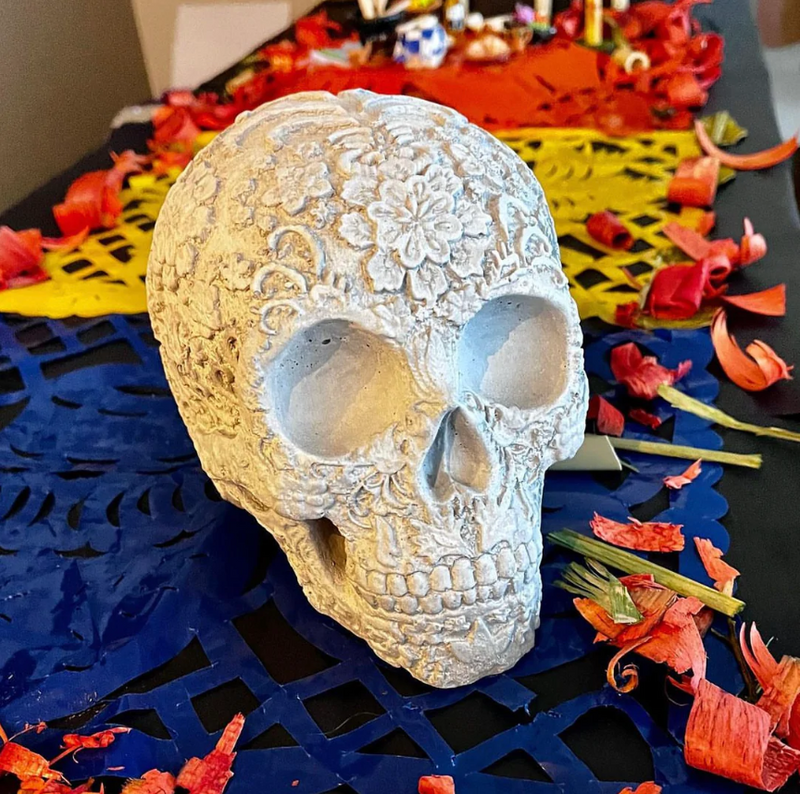 Flowered Skull Sculpture